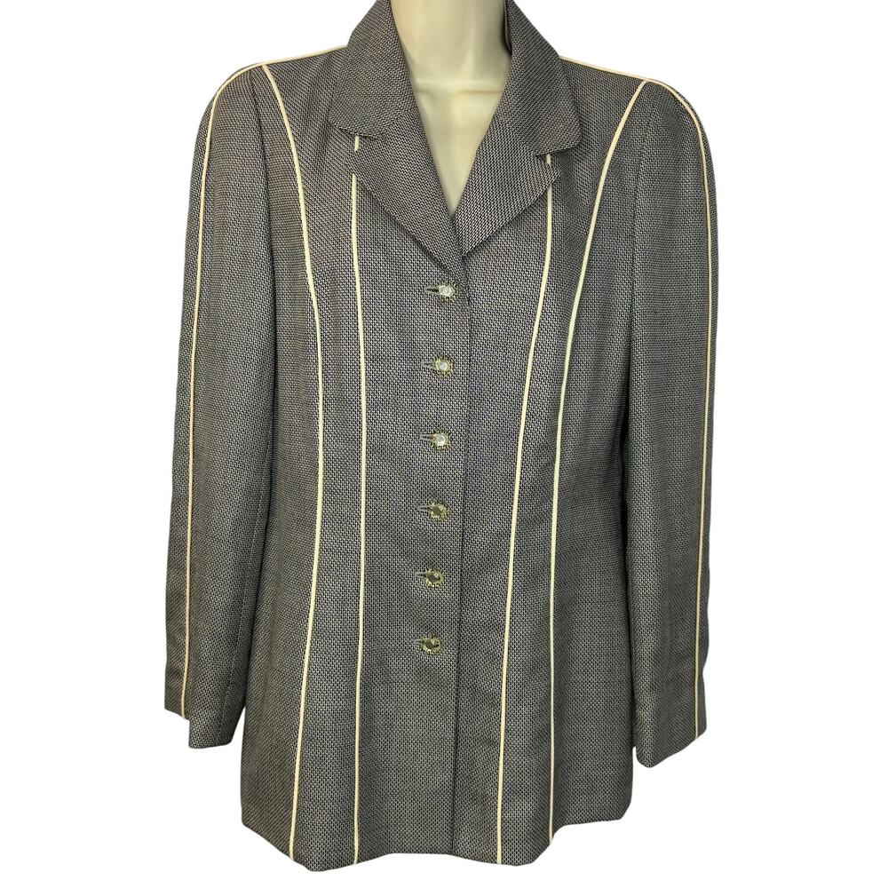 Escada Vintage Micro Houndstooth Grey/Black Wool Jacket Luxury Classic Timeless